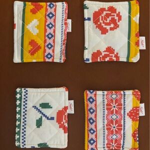 Lisa Says Gah Multicolor Patterned Quilted 70s Coasters